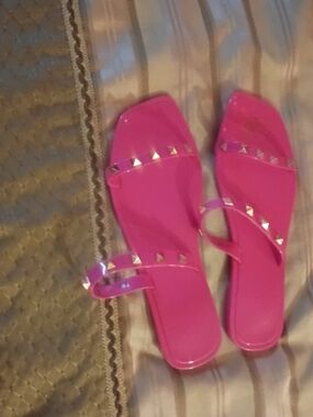 Women’s Hot Pink Studded Slide Sandals